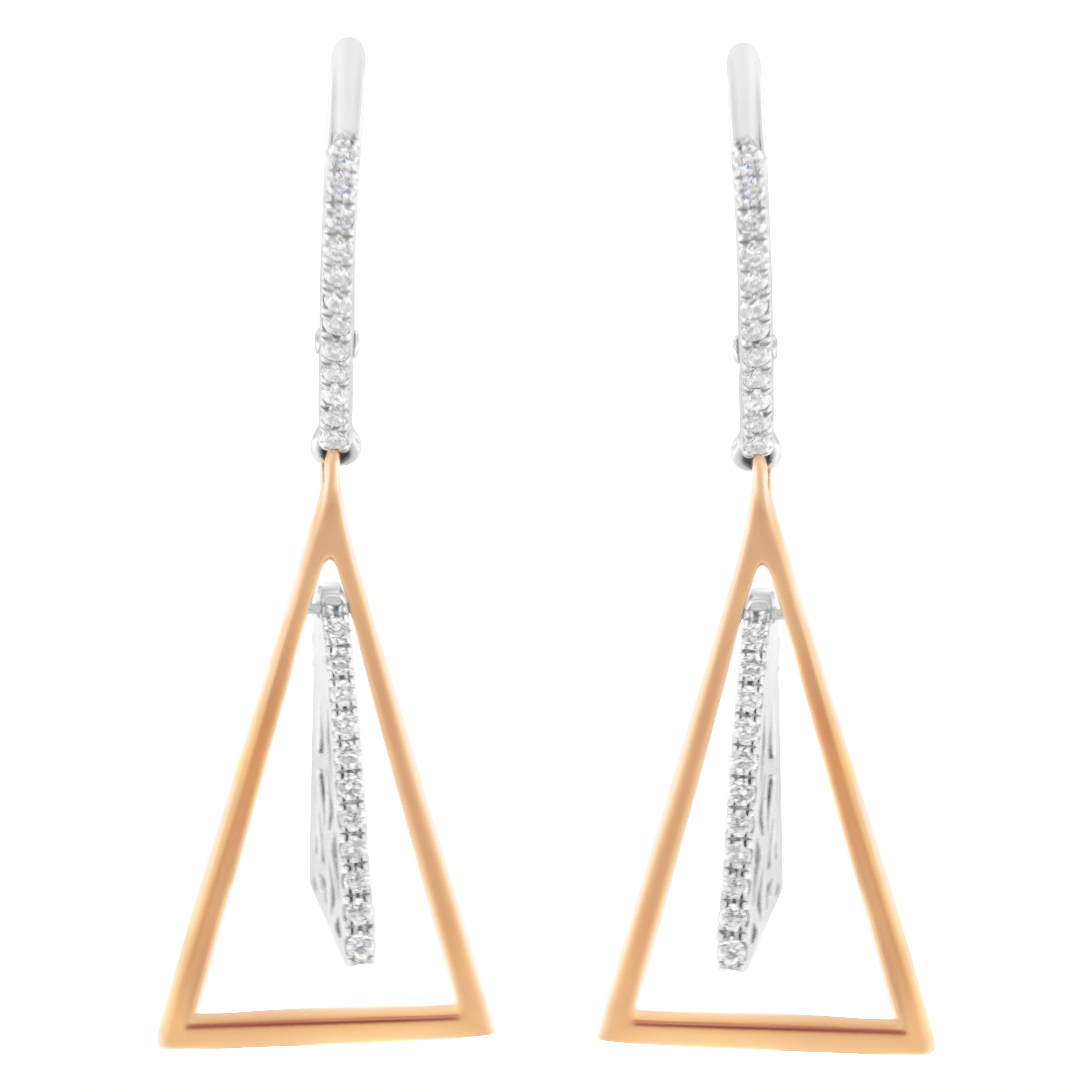 14K Rose and White Gold 3/8 Cttw Diamond Windchime Drop and Dangle Earring (G-H Color, SI1-SI2 Clarity)