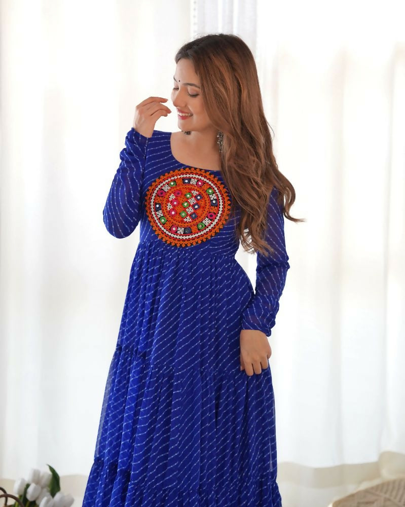 Royal Blue Chanderi Kurta with Sequence Embroidery Work