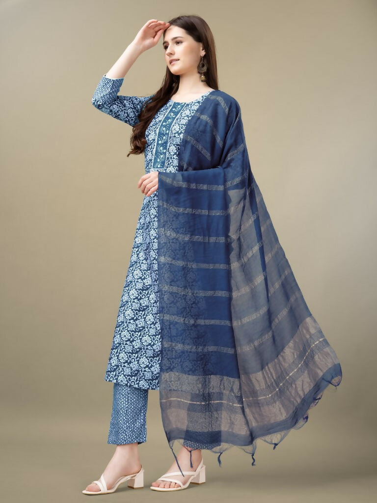 Women's Light Blue Rayon Kurta Set with Embroidery & Sequence