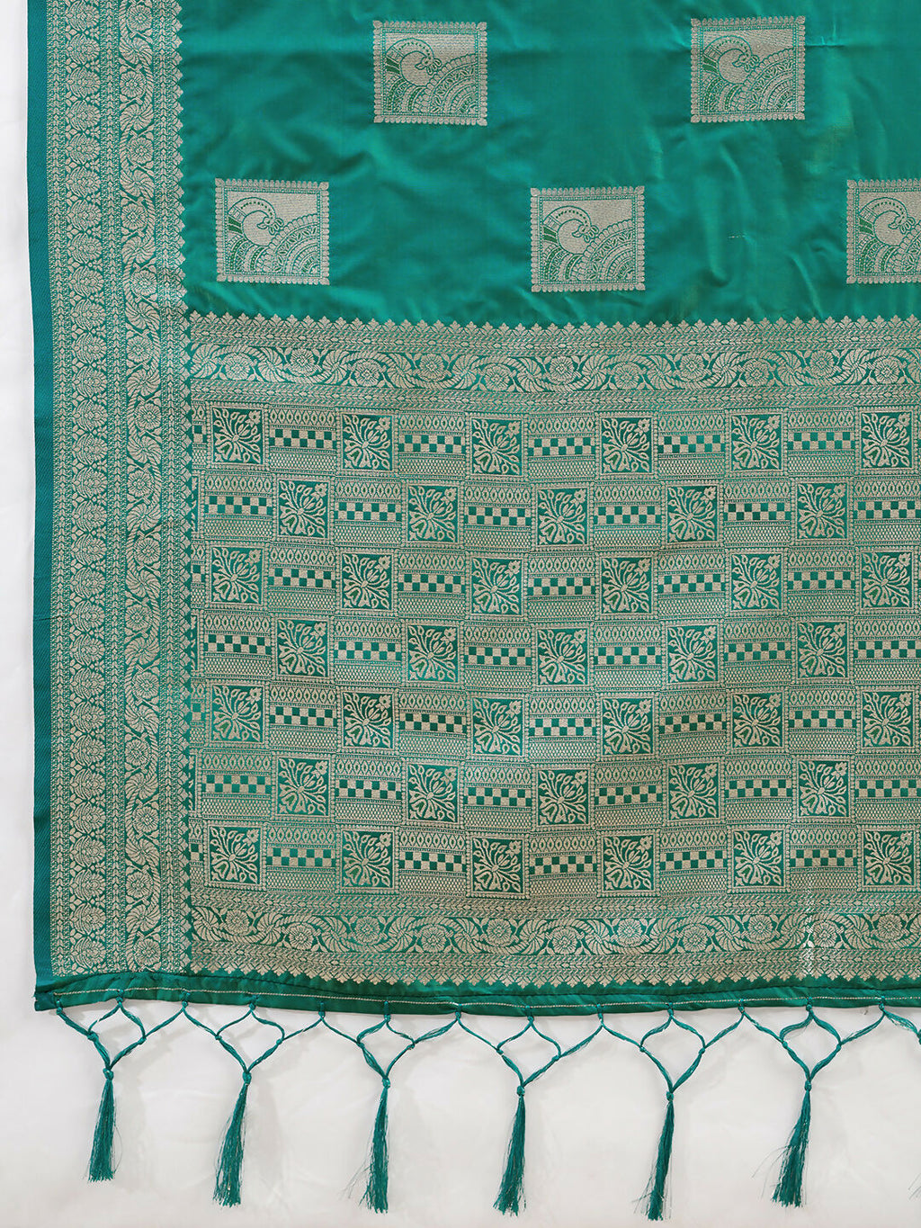 Sea Green Silk Blend Saree with Matching Blouse Piece