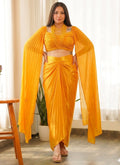 Vegaa Fashion Yellow Beads Chinon Silk Indo Western Suit featuring beaded detailing and a cropped kurta.