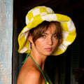 SHILO Checkered Crochet Hat In Lime Green & White