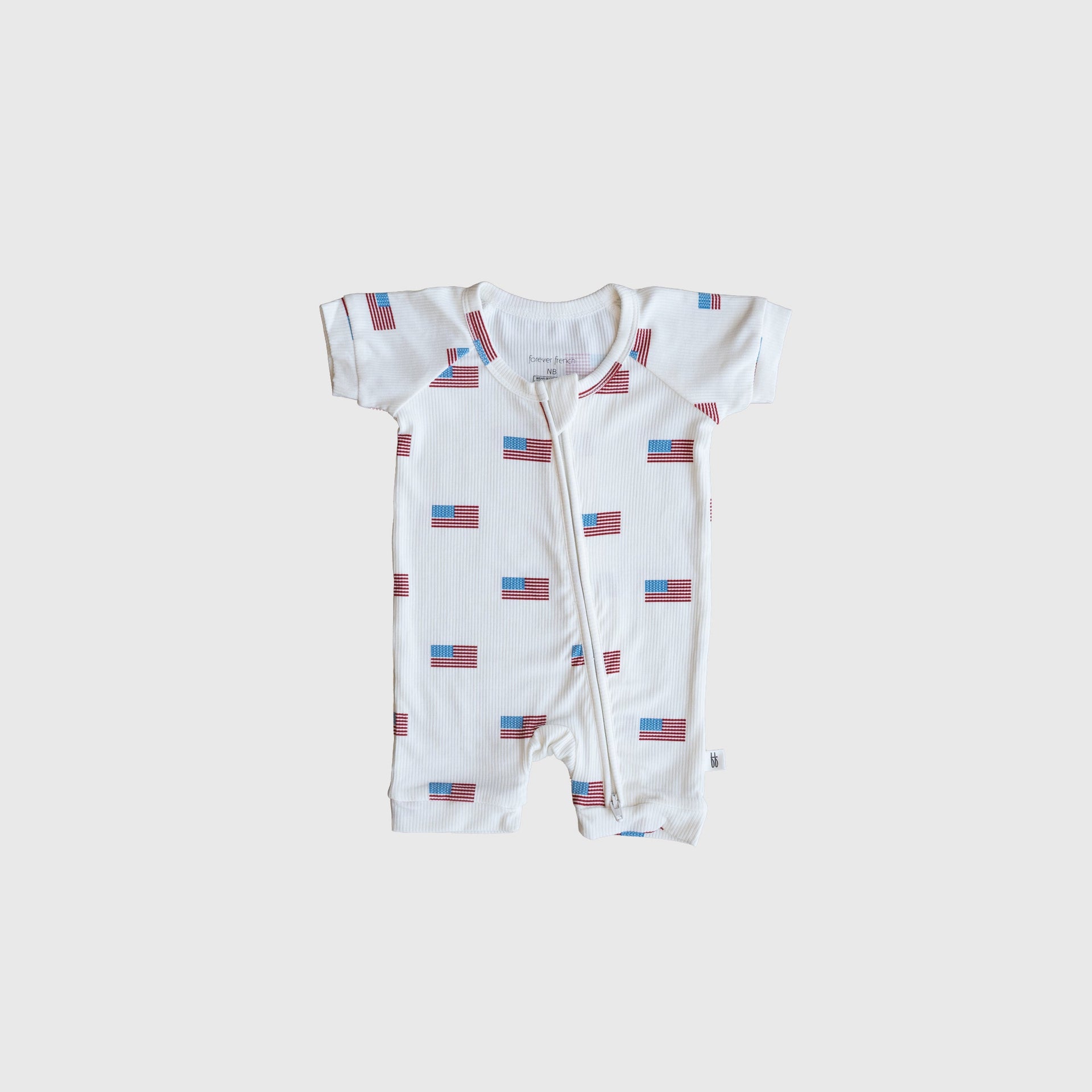 Shortie Bamboo Zip Romper in Americana Ribbed Print