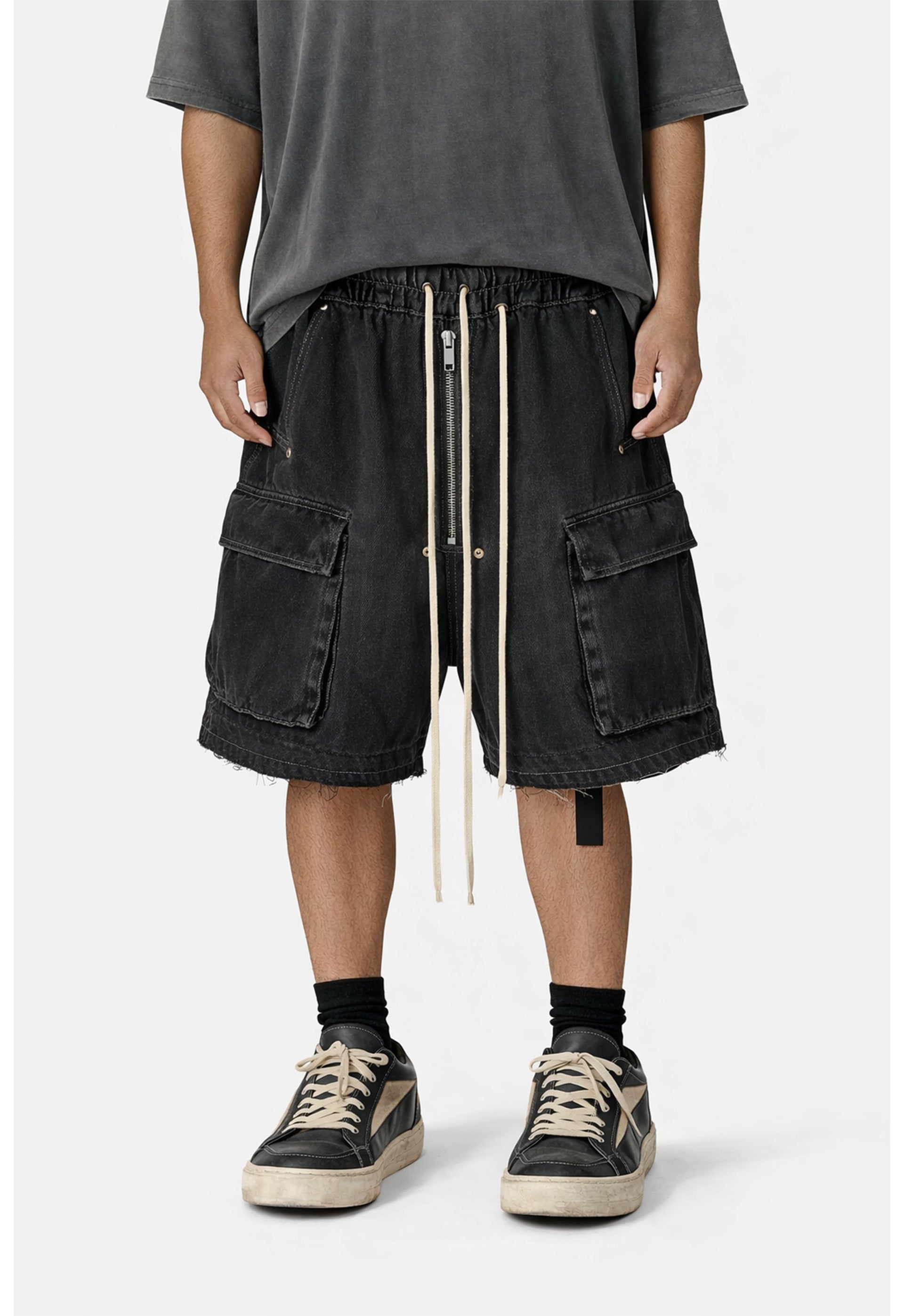 NOIR DRAWSTRING DENIM CARGO
