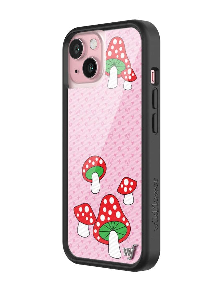 Shrooms iPhone Case with Pink Monogram and Mushroom Print