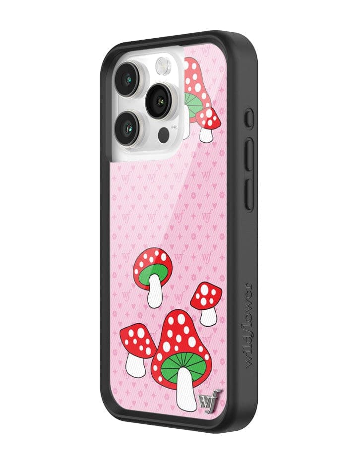 Shrooms iPhone Case with Pink Monogram and Mushroom Print