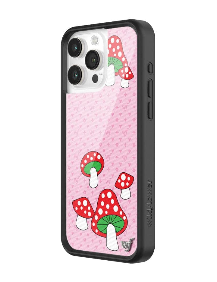 Shrooms iPhone Case with Pink Monogram and Mushroom Print