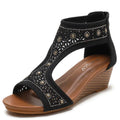 Women's Bohemian Wedge Sandals with Laser Cut Detailing - Image 13