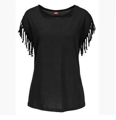 Women's Fringe Sleeve Casual T-Shirt Top - Image 23