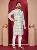 Men's off white rayon kurta with traditional Lucknowi embroidery