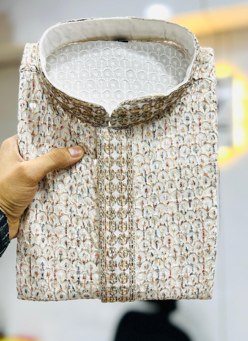 Prazu Fashion Off White Rayon Lucknowi Work Kurta