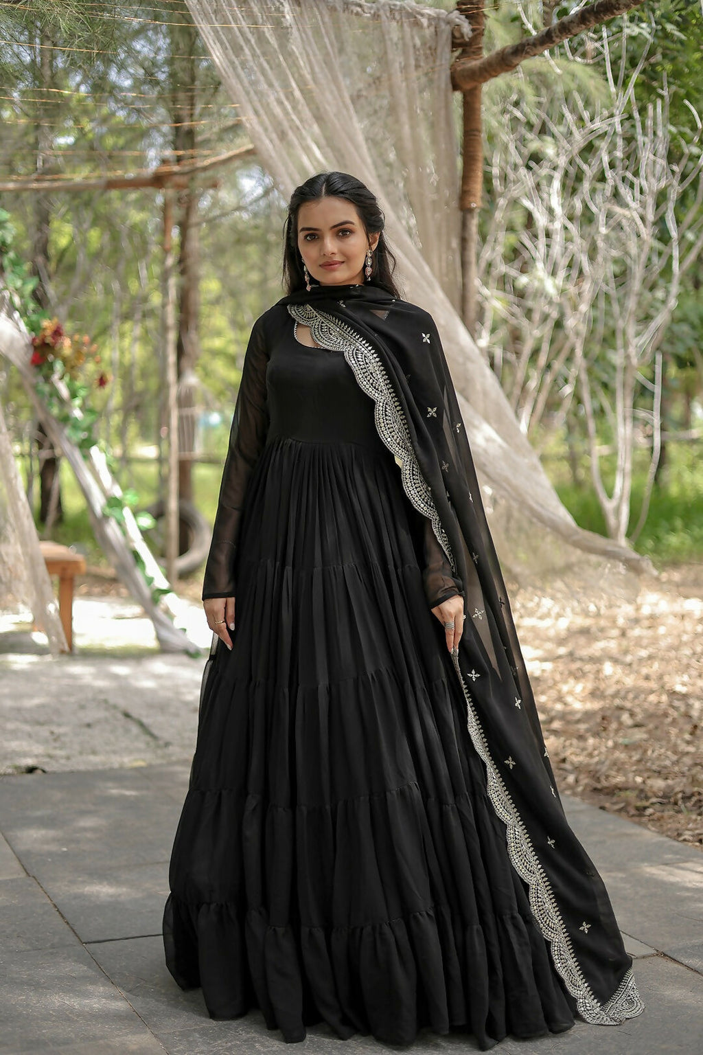 Black Georgette Kurta Set with Intricate Sequence Embroidery