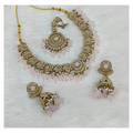 Sophisticated light pink stone work necklace set with matching earrings