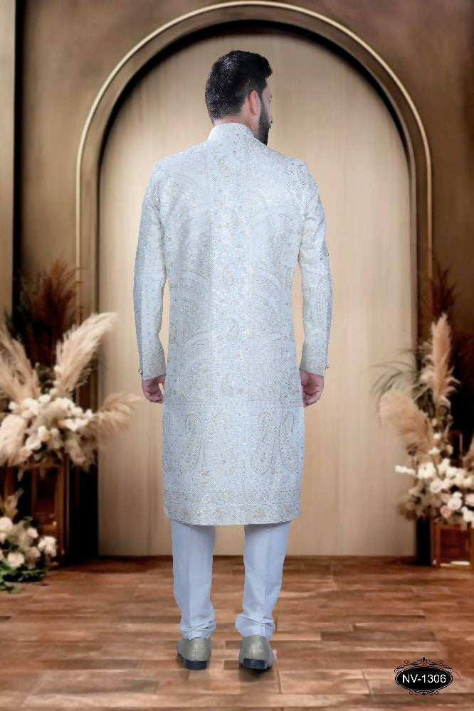 Boys' White Silk Sherwani Kurta and Pyjama Festive Set