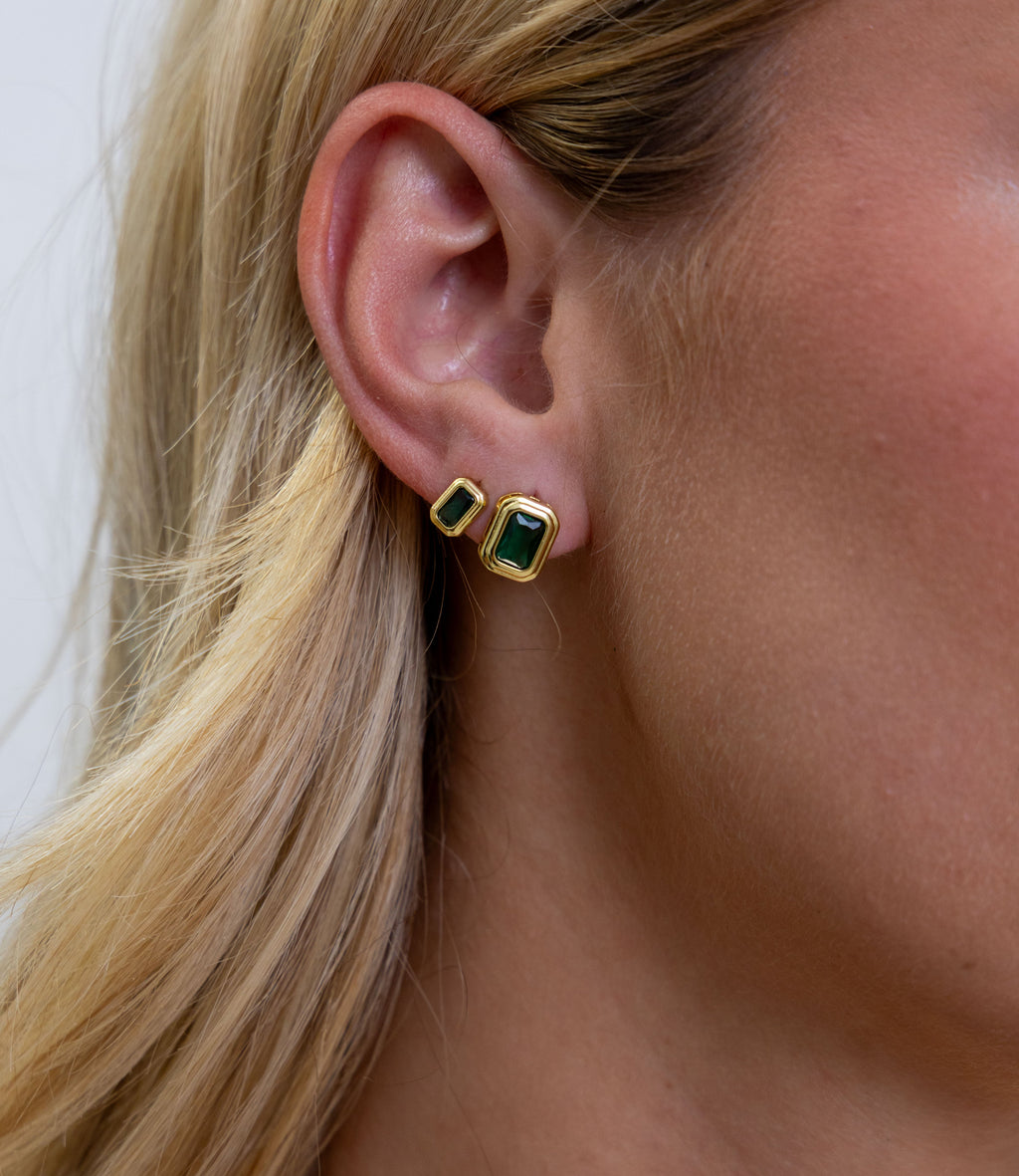 Clementine Emerald Bezel Studs