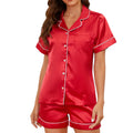U2SKIIN Silk Pajamas for Women Shorts Set Short Sleeve Women Satin Pajamas Sleepwear Button Down Pjs Set Two-piece(Red XL)