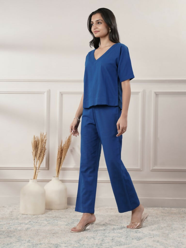 Royal Blue V-Neck Co-Ord Set for Women