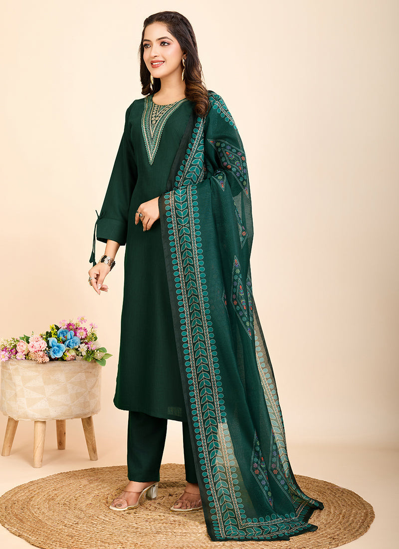 Green Printed Cotton Blend Festival Salwar Suit Set