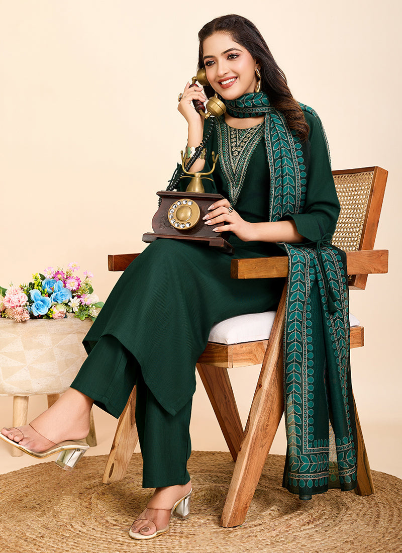Green Printed Cotton Blend Festival Salwar Suit Set