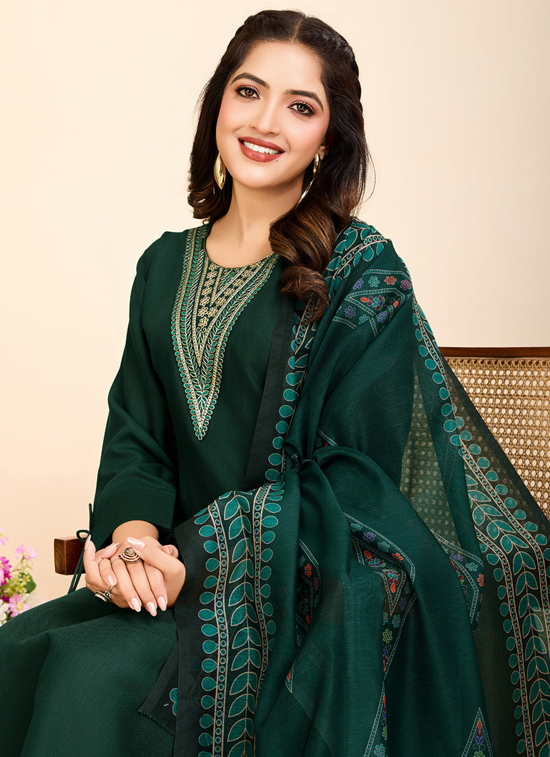 Green Printed Cotton Blend Festival Salwar Suit Set