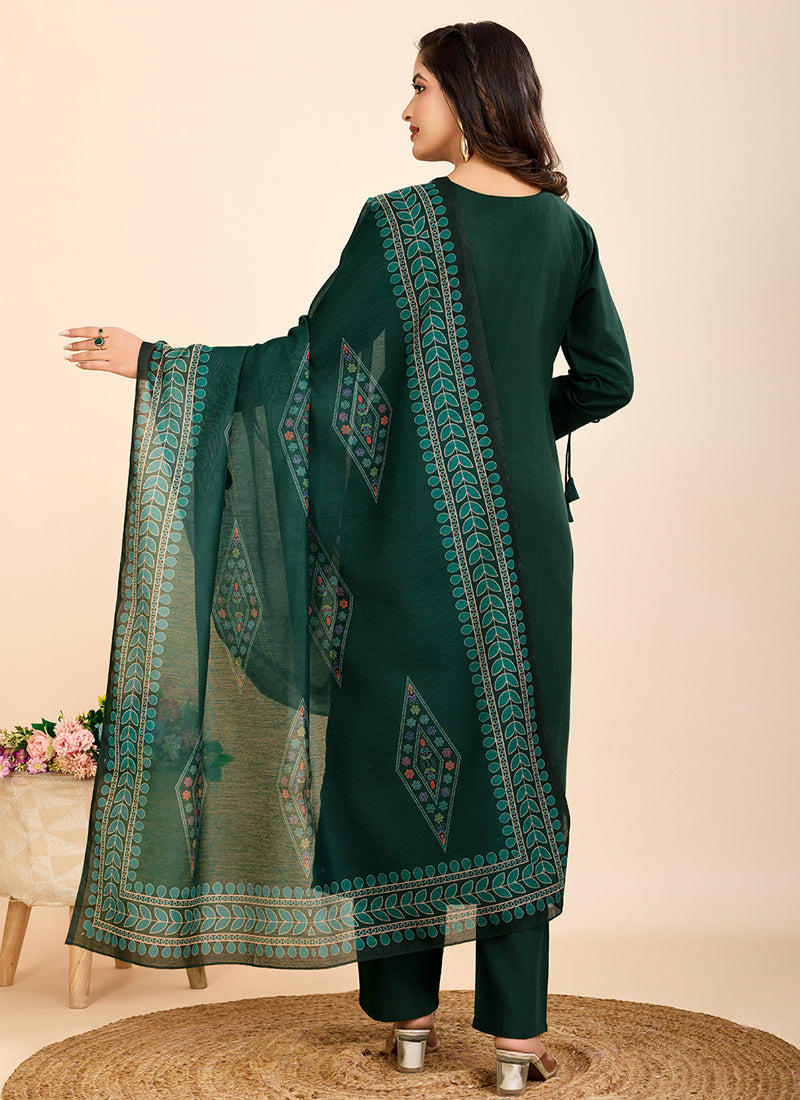 Green Printed Cotton Blend Festival Salwar Suit Set