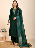 Green printed cotton blend salwar suit set for festive occasions