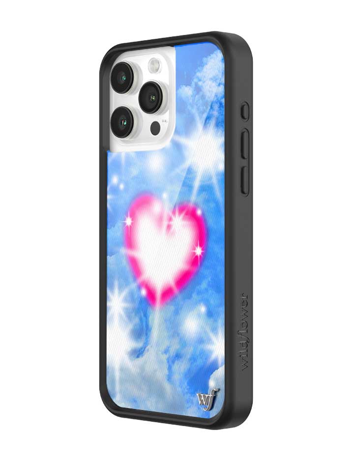Sky Fantasy iPhone Case with Pink Heart Design and Cloud Print - Image 2