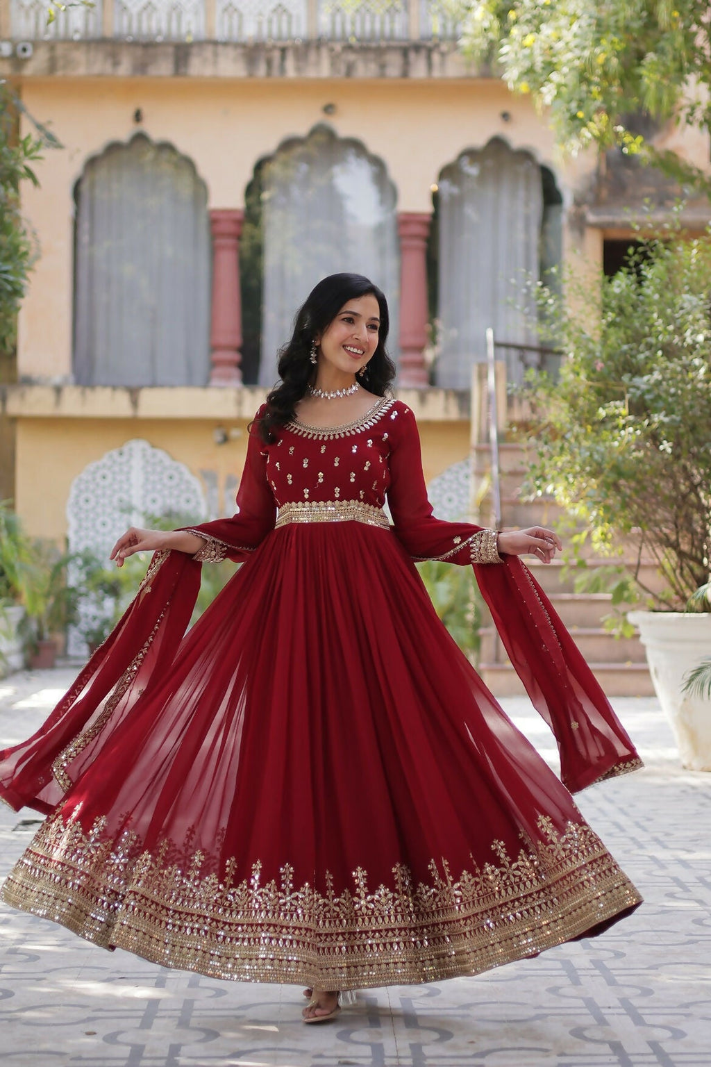 Maroon Georgette Kurta Set with Stunning Sequence Embroidery