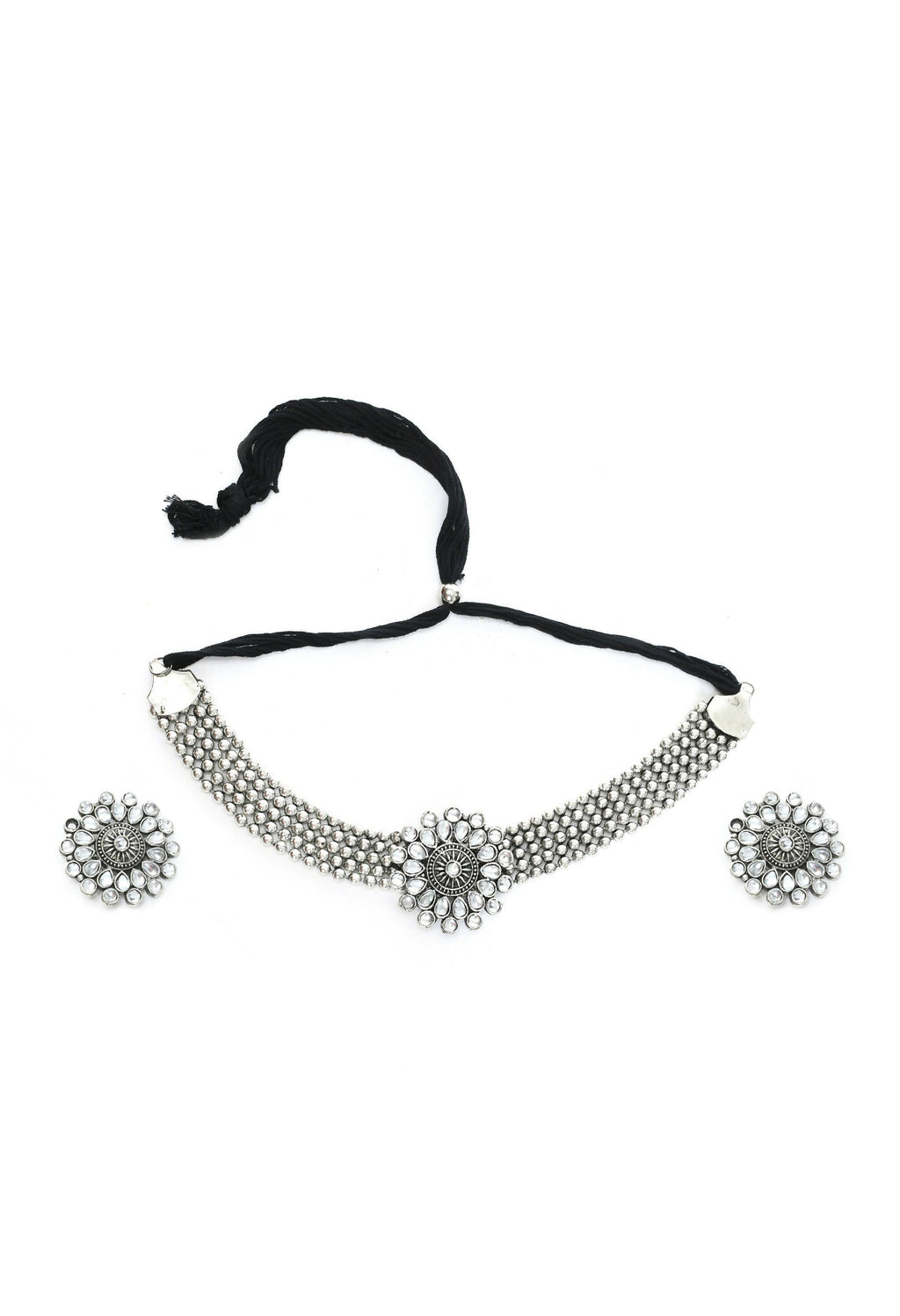 Kundan Oxidised Silver-Plated Choker Necklace for Women