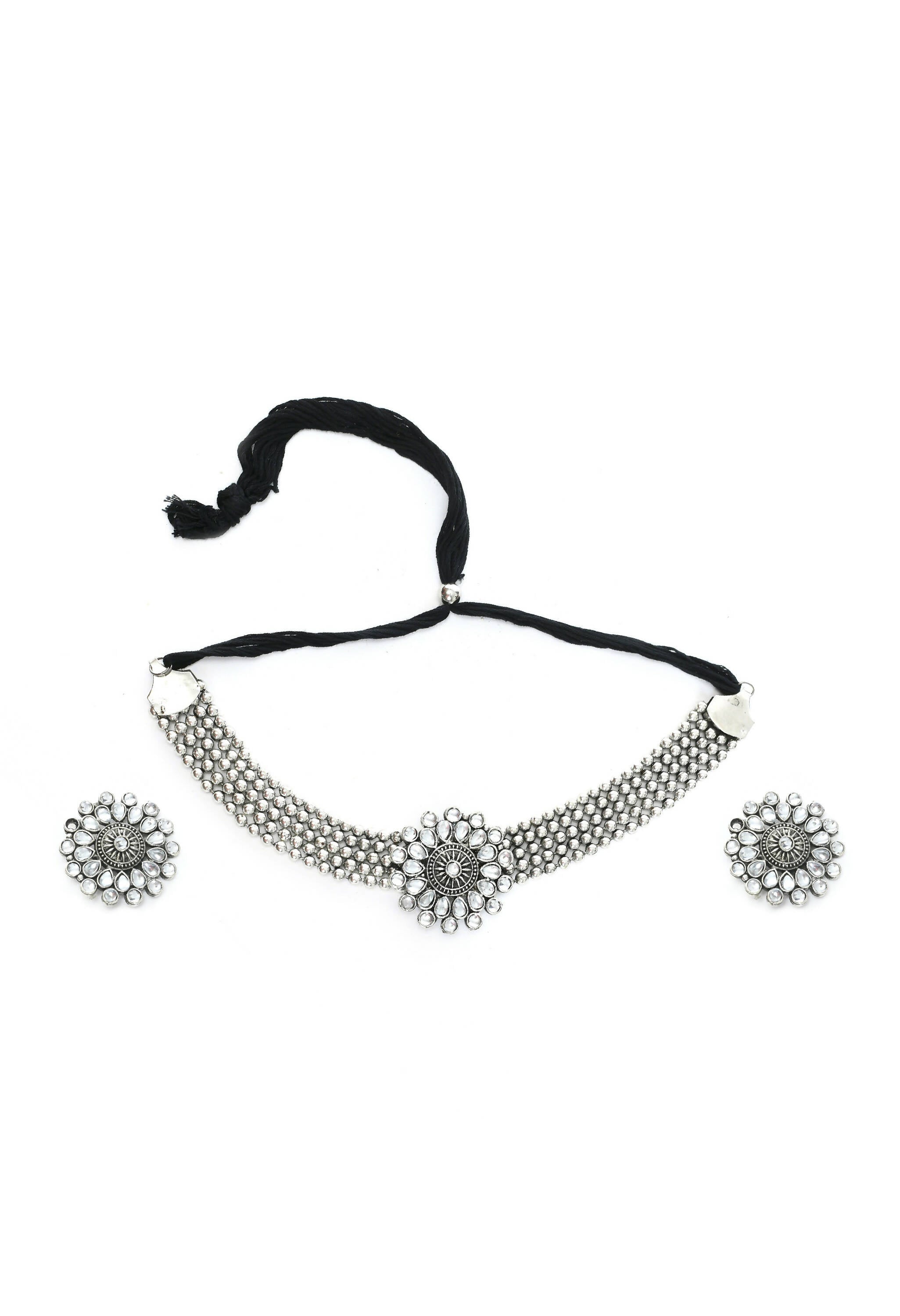 Kundan Oxidised Silver-Plated Choker Necklace for Women