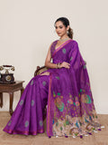 Purple Linen Casual Saree with Mirror Work Detailing