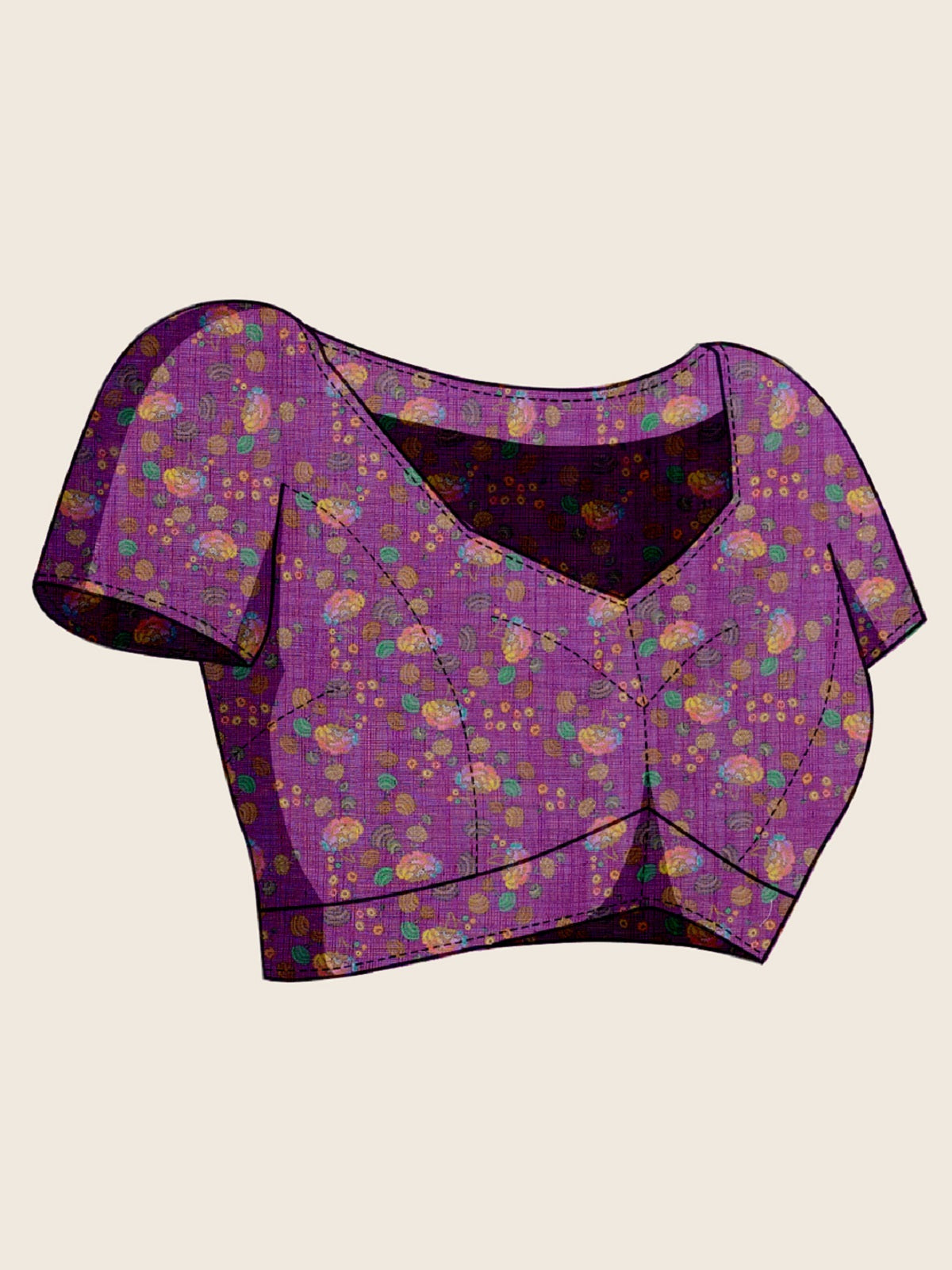 Purple Linen Casual Saree with Mirror Work Detailing