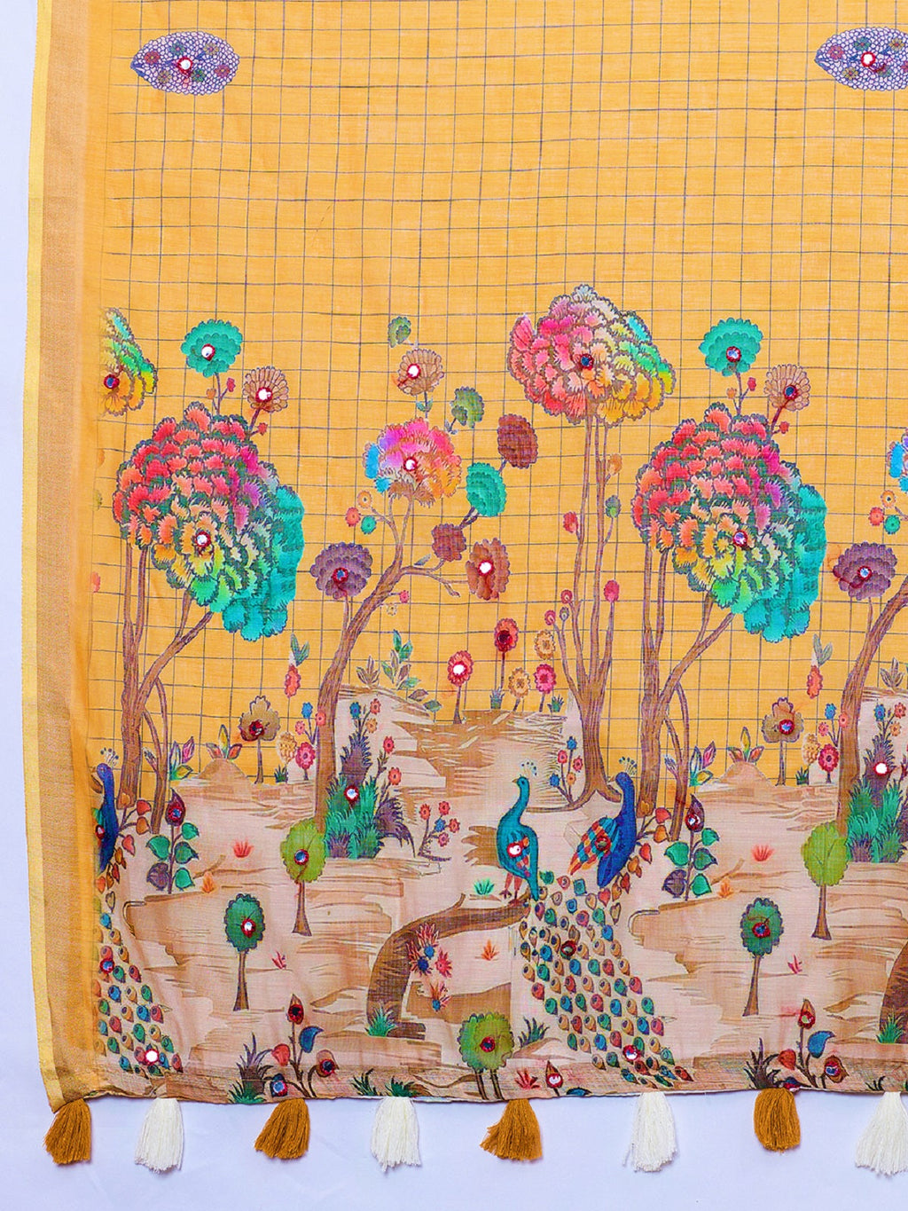 Yellow Linen Casual Saree with Intricate Mirror Work