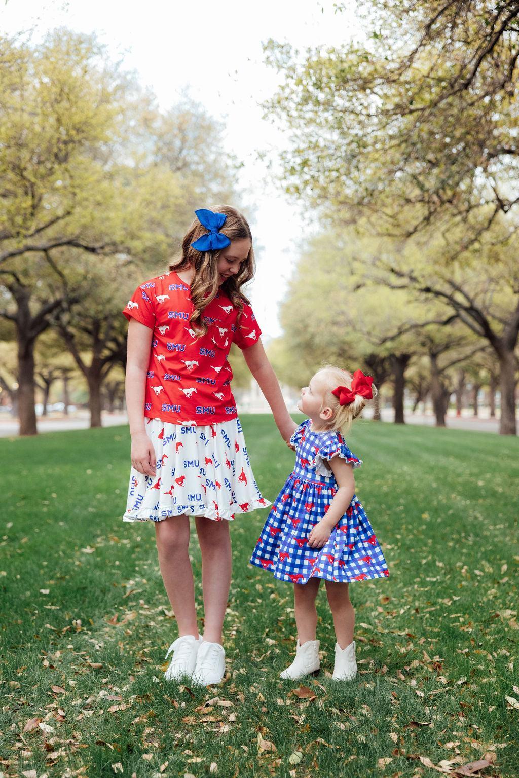 White SMU Mustangs Ruffle Twirl Skort for Girls - Image 2