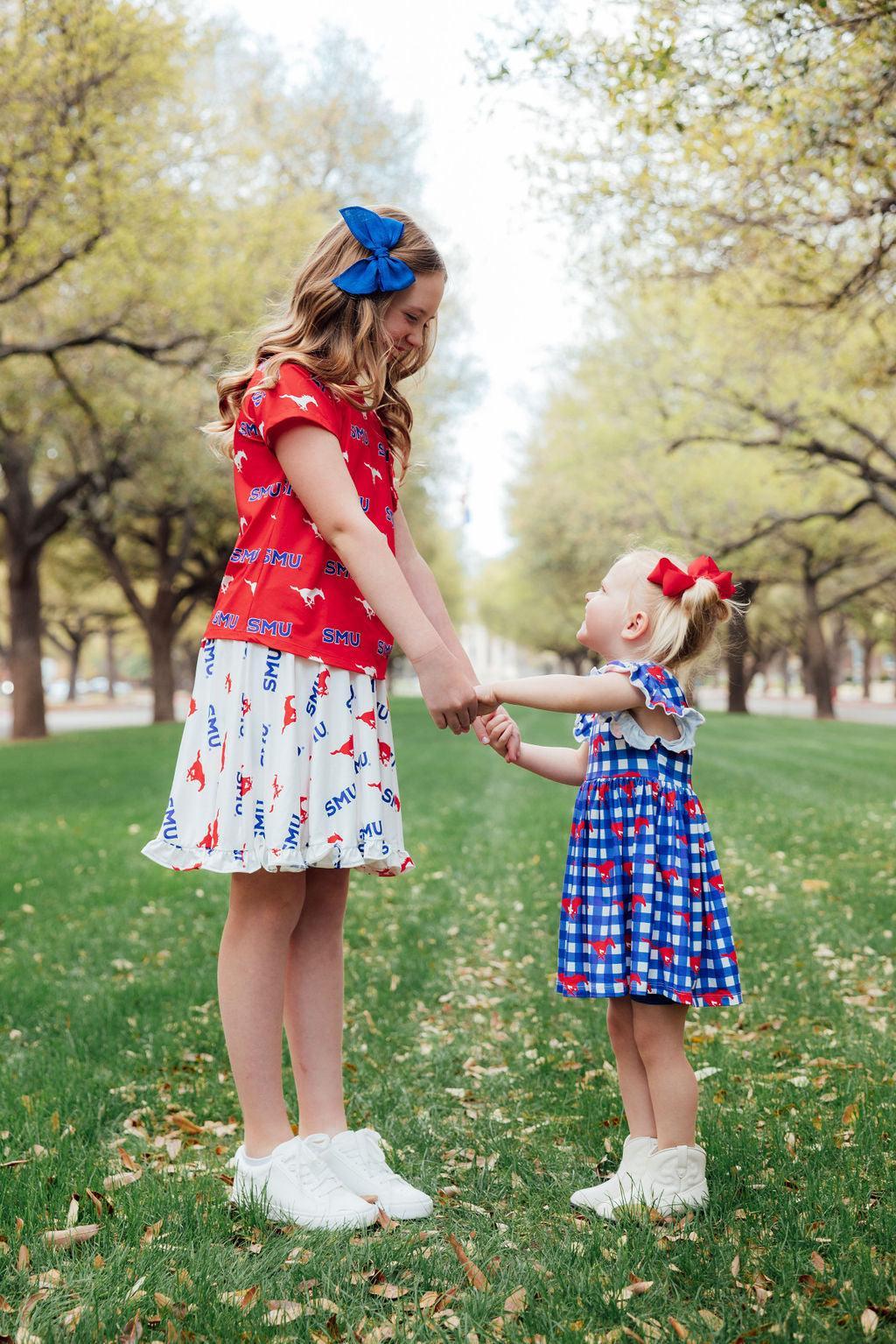 White SMU Mustangs Ruffle Twirl Skort for Girls - Image 4