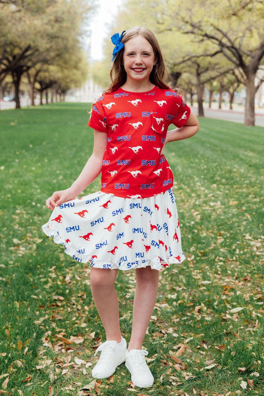 White SMU Mustangs Ruffle Twirl Skort for Girls - Image 5