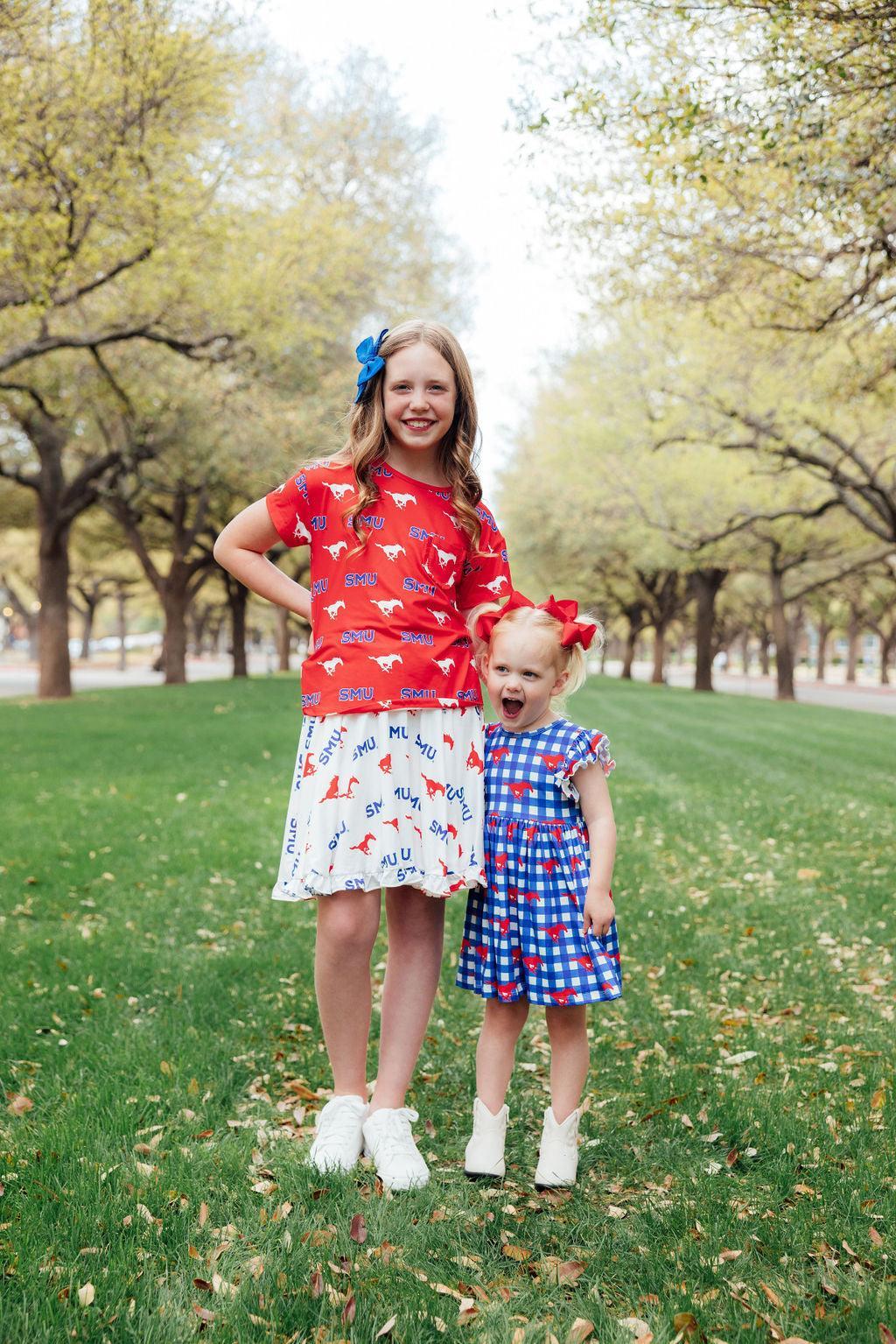 White SMU Mustangs Ruffle Twirl Skort for Girls - Image 6