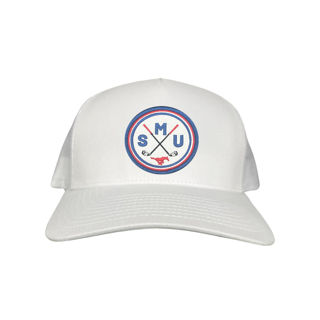 SMU collegiate golf patch hat with mesh snapback design