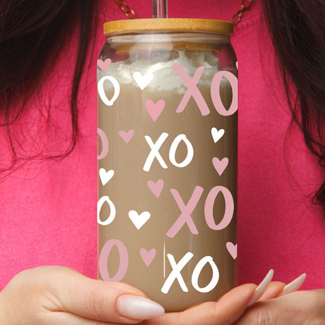 XOXO Glass Can Cup 20oz with Bamboo Lid and Glass Straw - Image 3