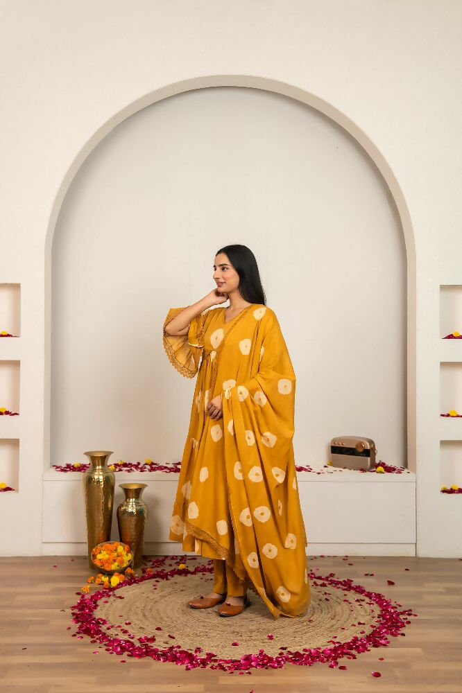 Musard Yellow Tie & Dye Cotton Suit Set for Women