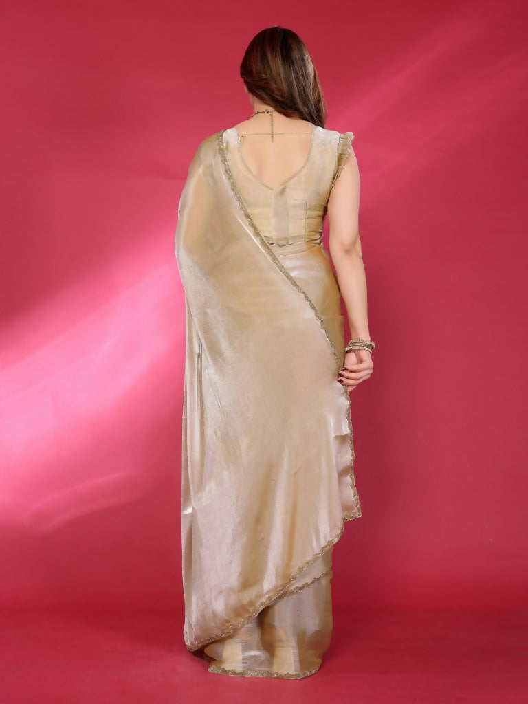 Bronze Jimmy Choo Fabric Saree with Delicate Lace Work