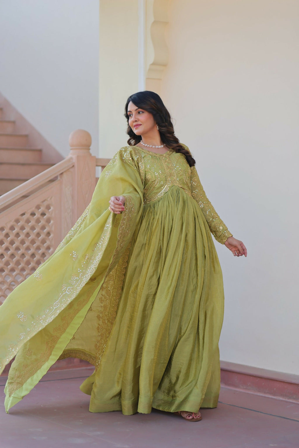 Joban Fashion Pista Crush Sequence Embroidery Work Kurta Set
