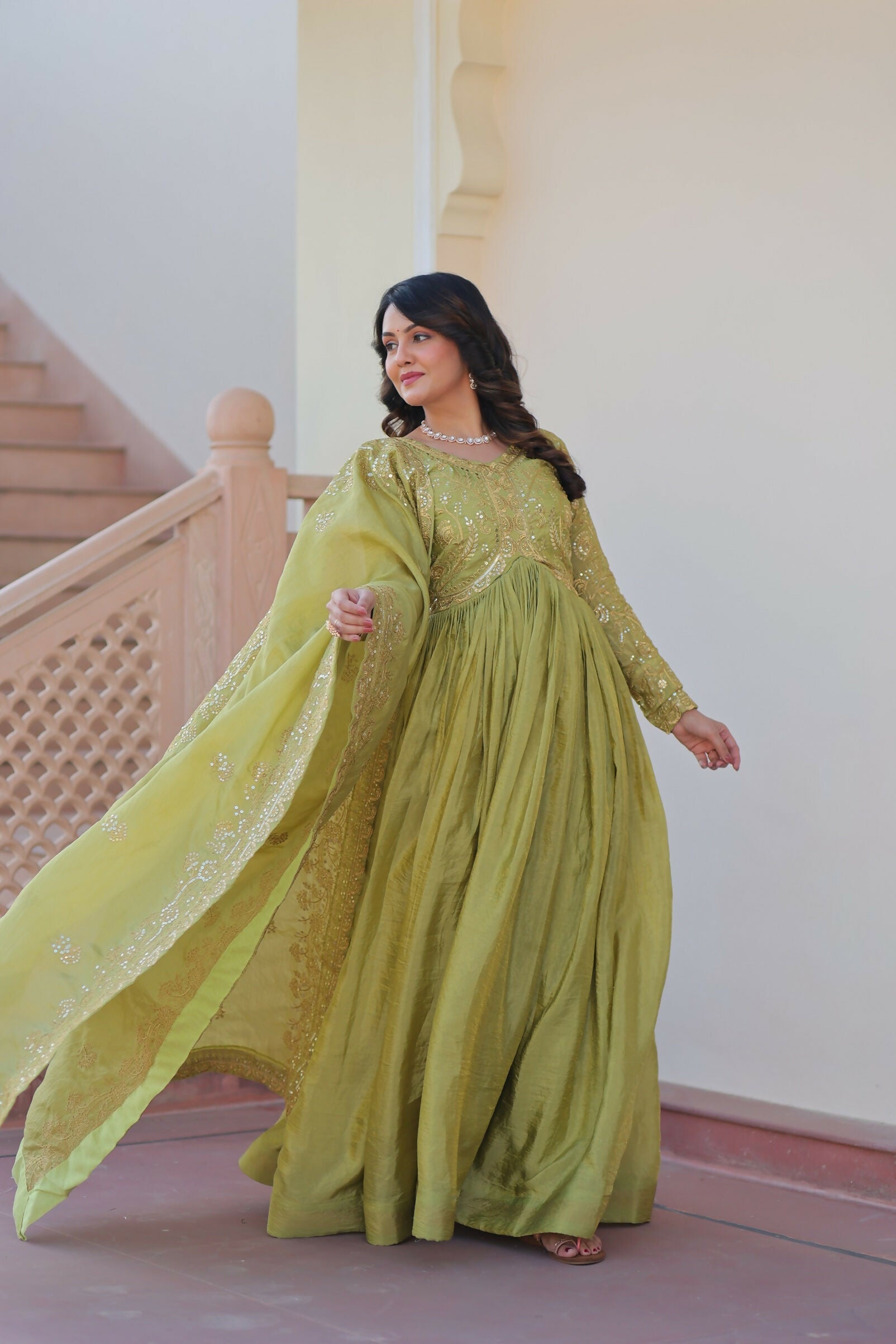 Joban Fashion Pista Crush Sequence Embroidery Work Kurta Set