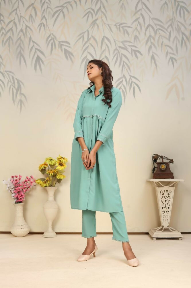Sea Green Rinkal Cotton Straight Kurta with Side Pockets