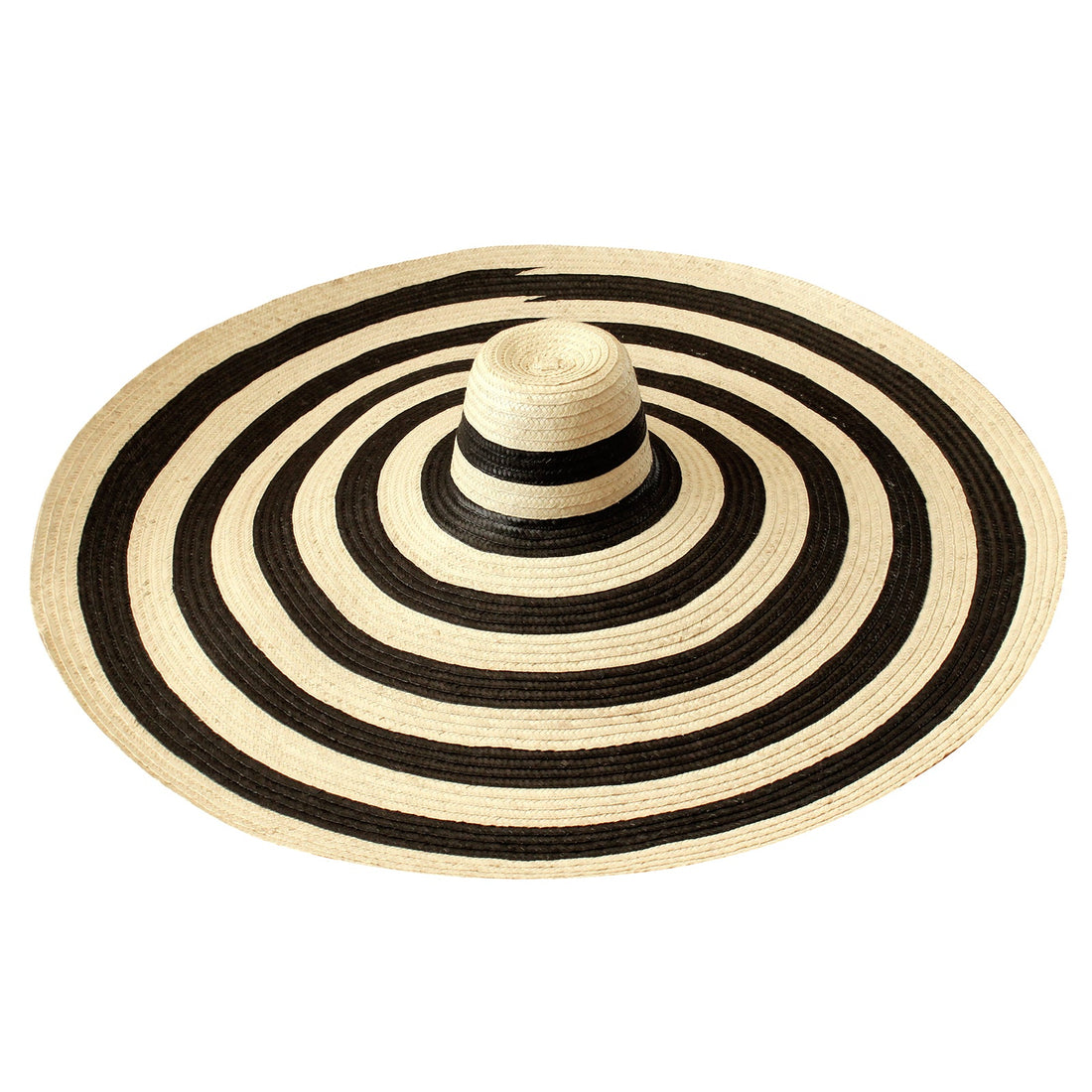 The Solana Oversized Striped Straw Hat in Black & Natural