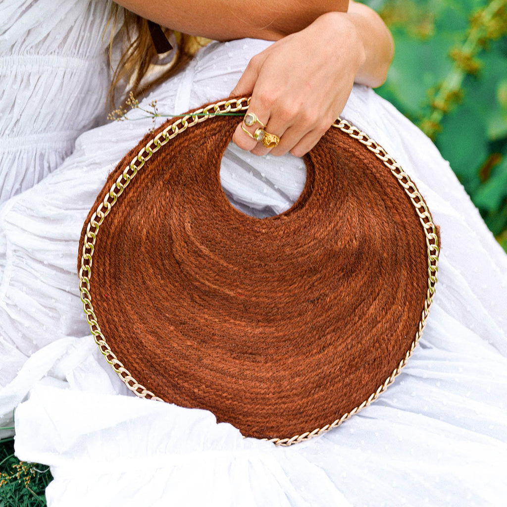 SOLO ESPRESSO Mini Jute Bag With Gold Chain