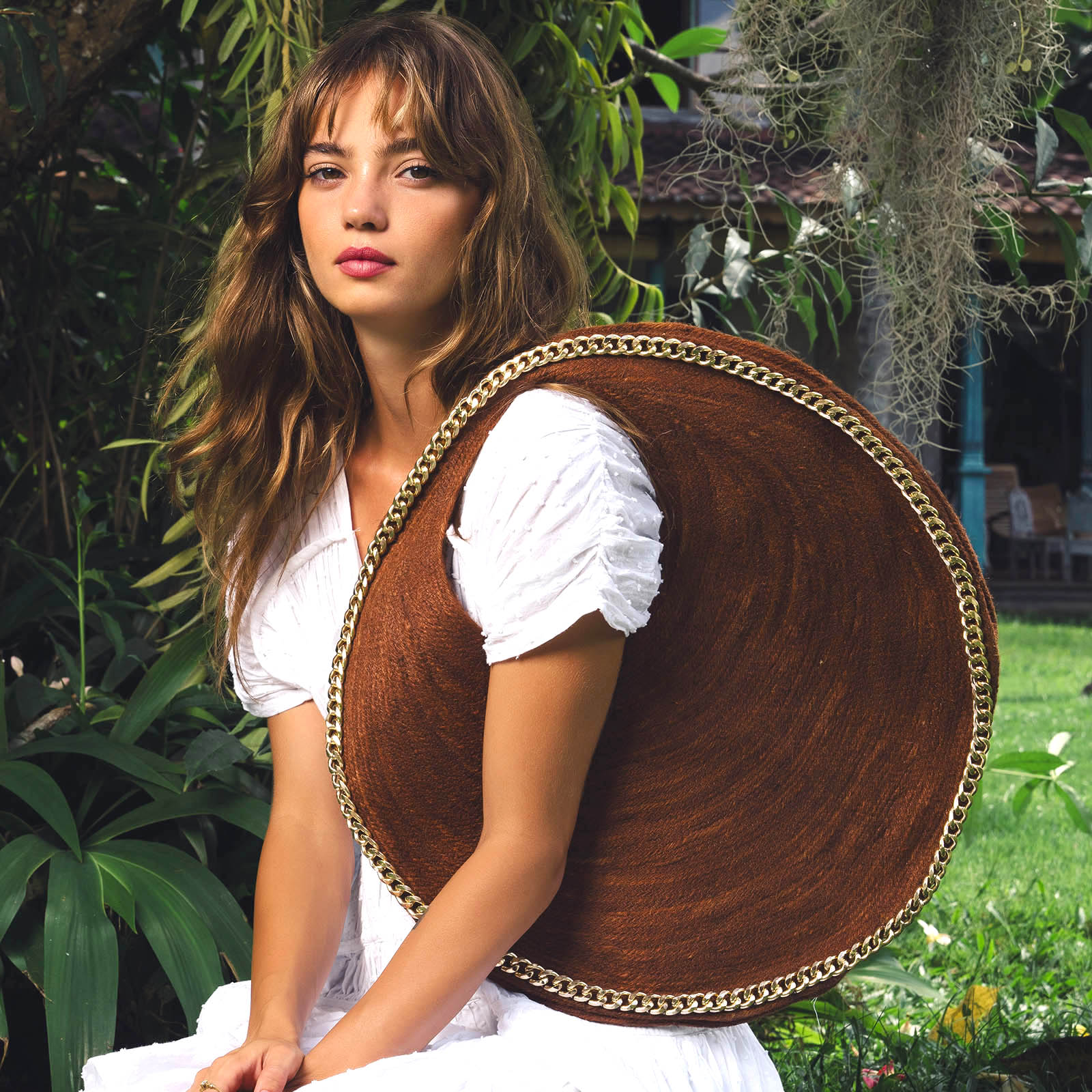 SOLO ESPRESSO Large Jute Bag With Gold Chain