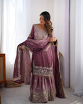 Prazu Fashion Onion Pink Chinon Silk Sequence With Rivet Moti Palazzo Suit