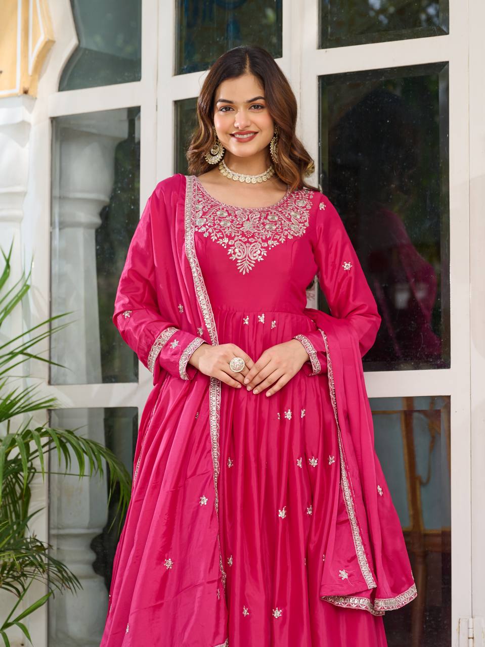 Prazu Fashion Pink Silk Thread With Sequence Anarkali Suit