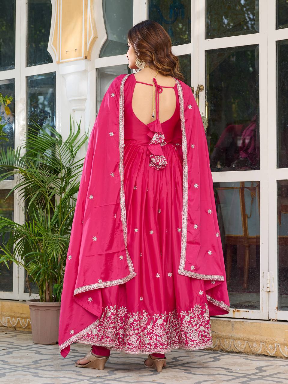 Prazu Fashion Pink Silk Thread With Sequence Anarkali Suit